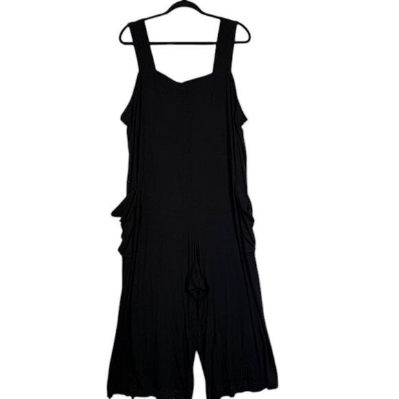 Eileen Fisher Viscose Stretch Jersey Cropped Jumpsuit Black Side Pockets Size 1X - Picture 2 of 12